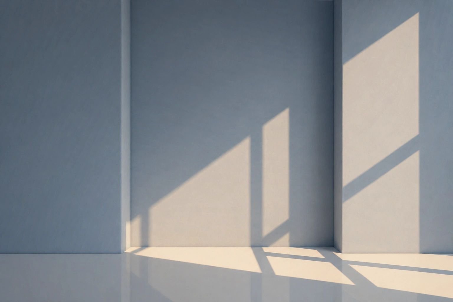 Intérieur moderne avec jeux de lumière et ombres géométriques sur murs gris
