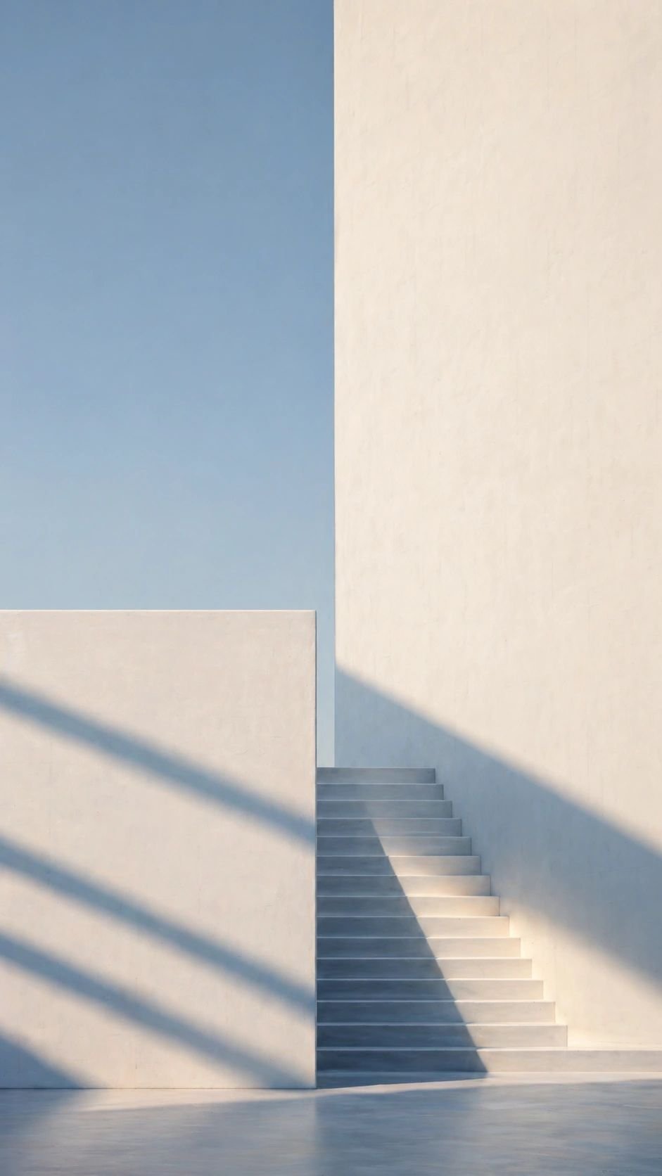 Escalier moderne dans architecture minimaliste avec ombres geometriques honoraires cabinet avocat Porto-Vecchio